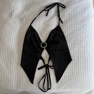 Black Halter Top with Diamond Detail